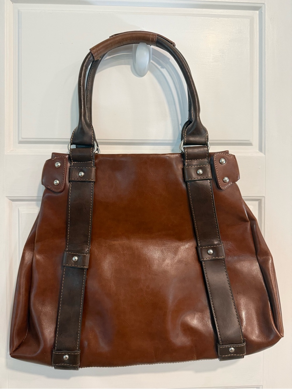 Vintage Gucci Inspired Brown Leather Tote Bag Large Shoulder Bag Satchel Purse - Picture 4 of 8